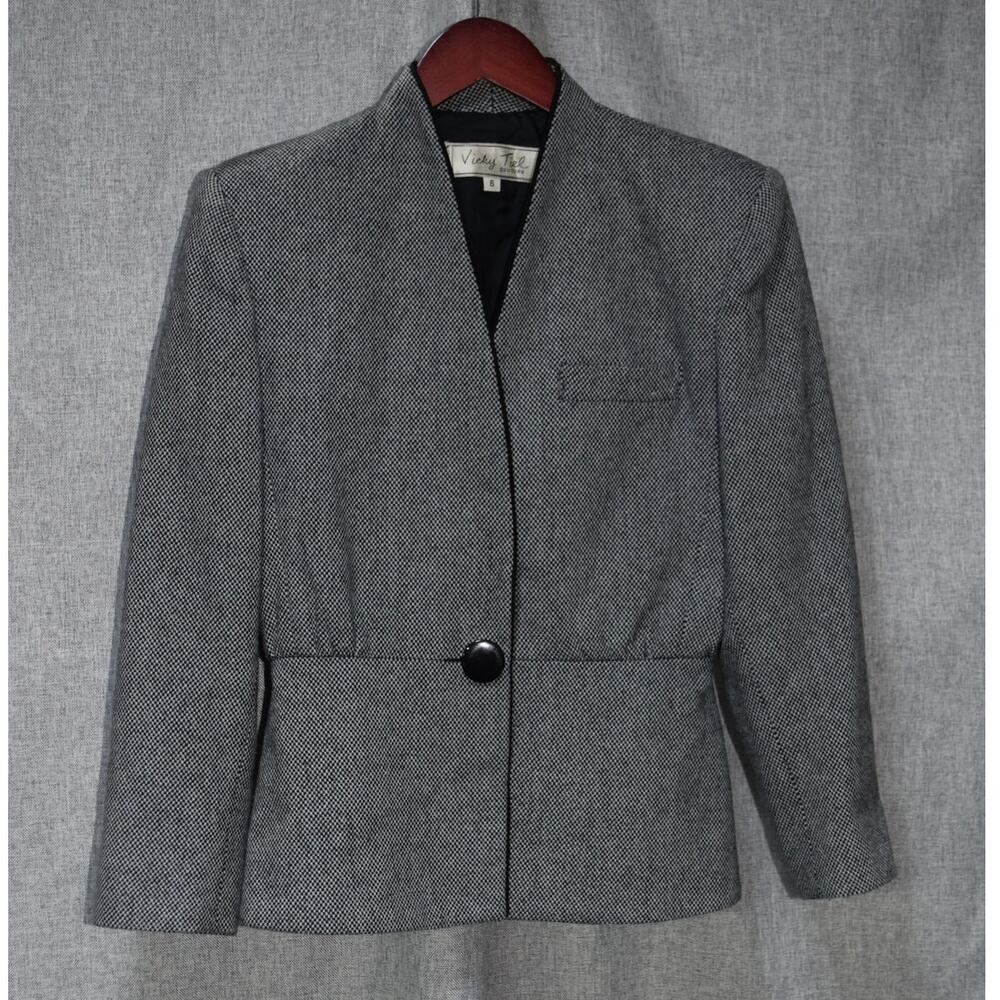 Vicky Tiel Couture Paris Gray Wool Blend Blazer Size 6